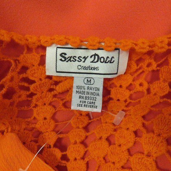 Sassy Doll Bright Orange Crochet Back Rayon Retro Sundress Size M - Picture 6 of 6